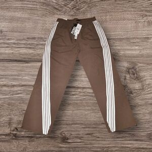 Rebel Athletic Men's Brown Track Joggers with White Side Stripes